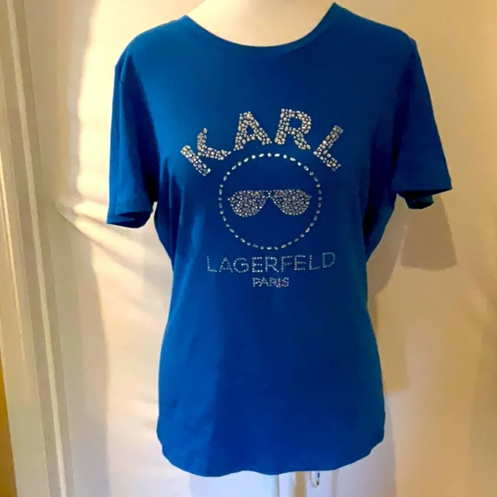 Carl Lagerfeld blue T-shirt with Crystal bling - Picture 1 of 4